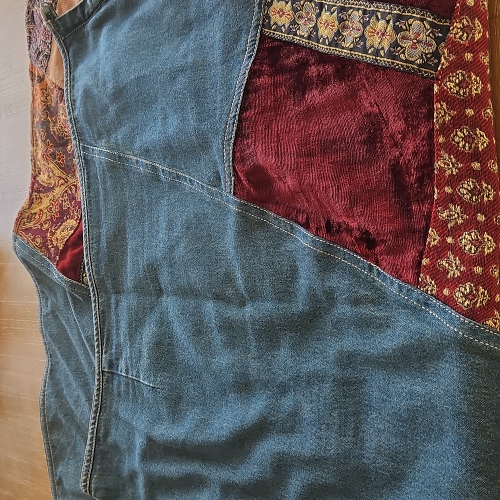 J. Jill Blue Vintage Boho Hippie Denim  Patched Skirt - Picture 2 of 10